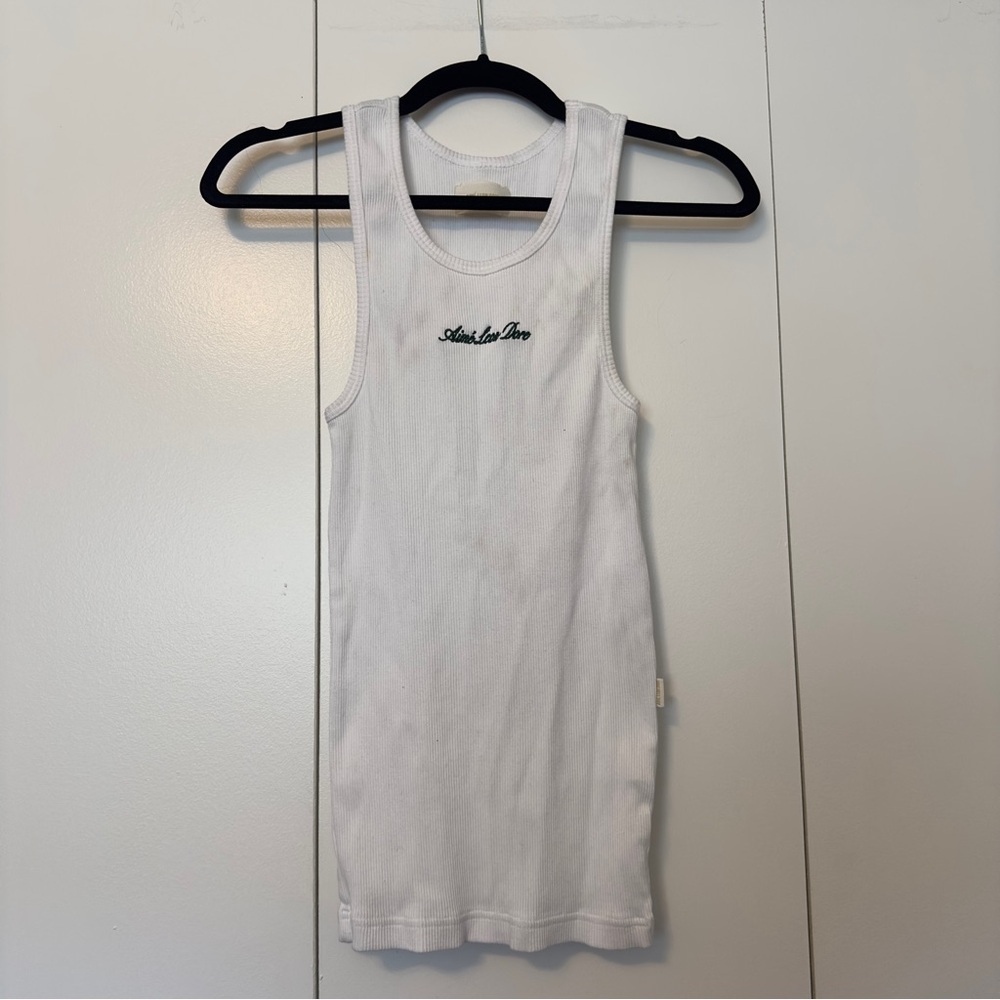 Aimé Leon Dore White Ribbed Tank | Embroidered Logo